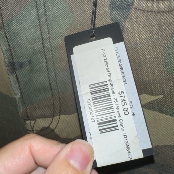 R-13 Camo Tailored Drop Jeans Size 25 - Picture 4 of 5